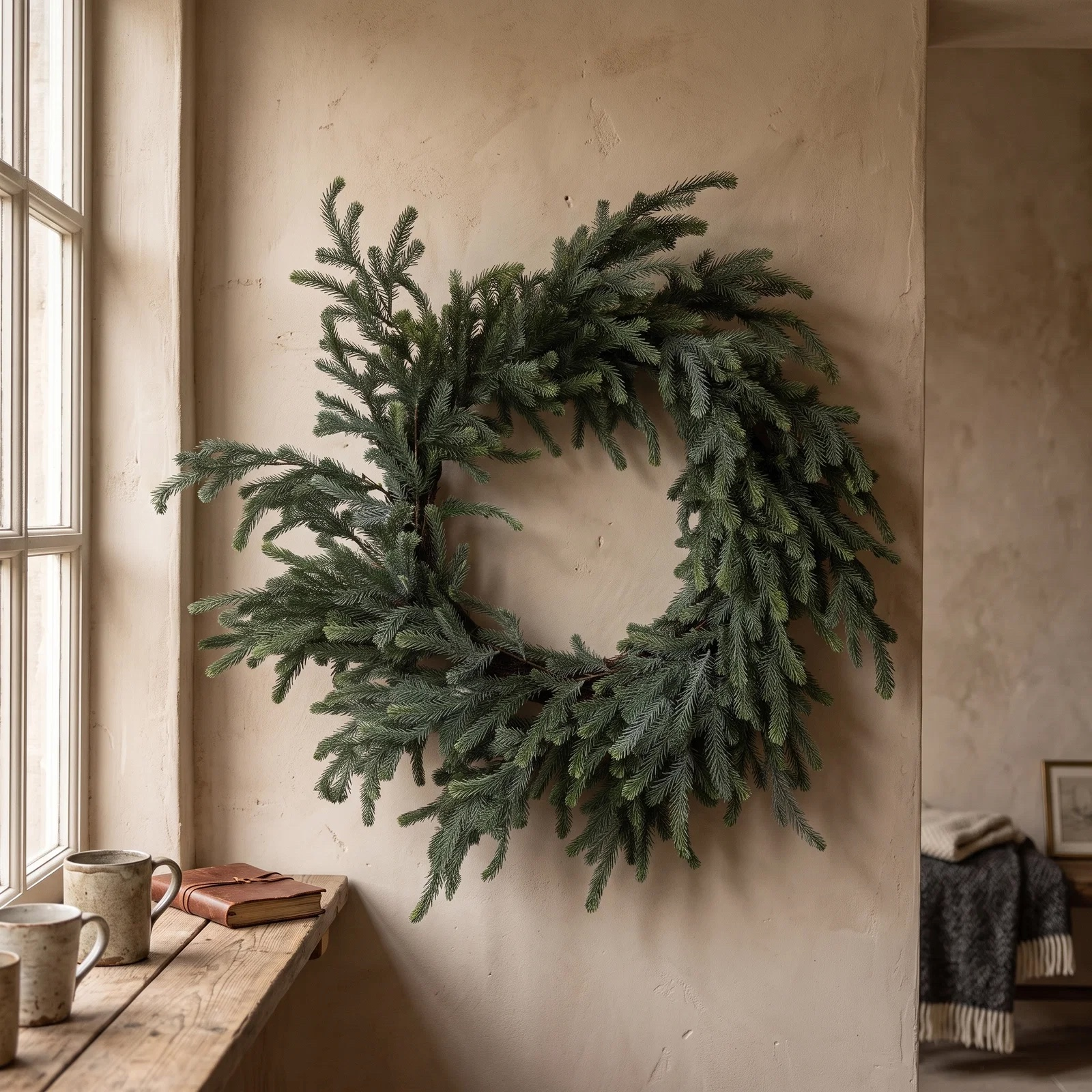 Kunst kerstkrans blauwspar