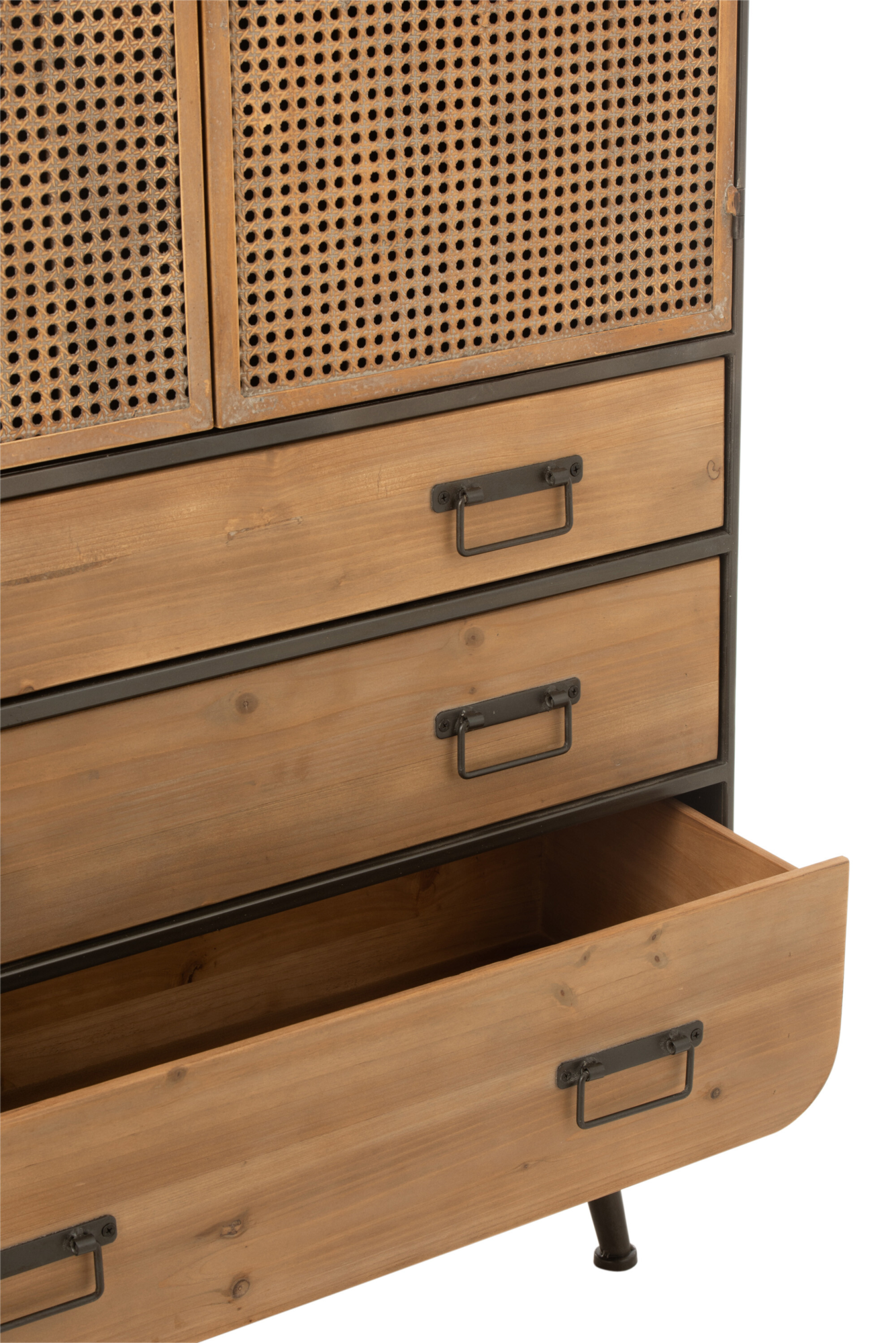 Wandkast metaal/hout Zwart/Naturel