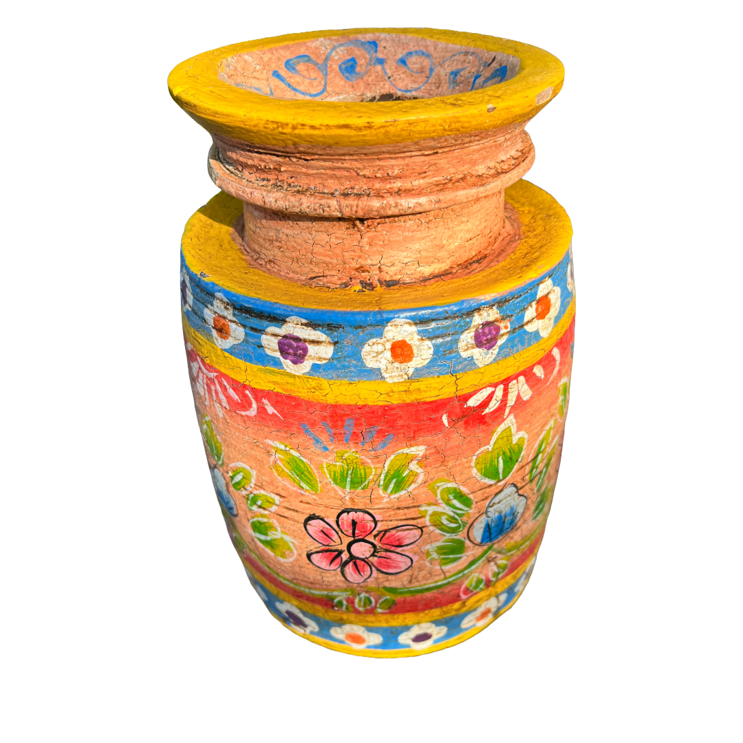 Oude houten pot Handbeschilderd L