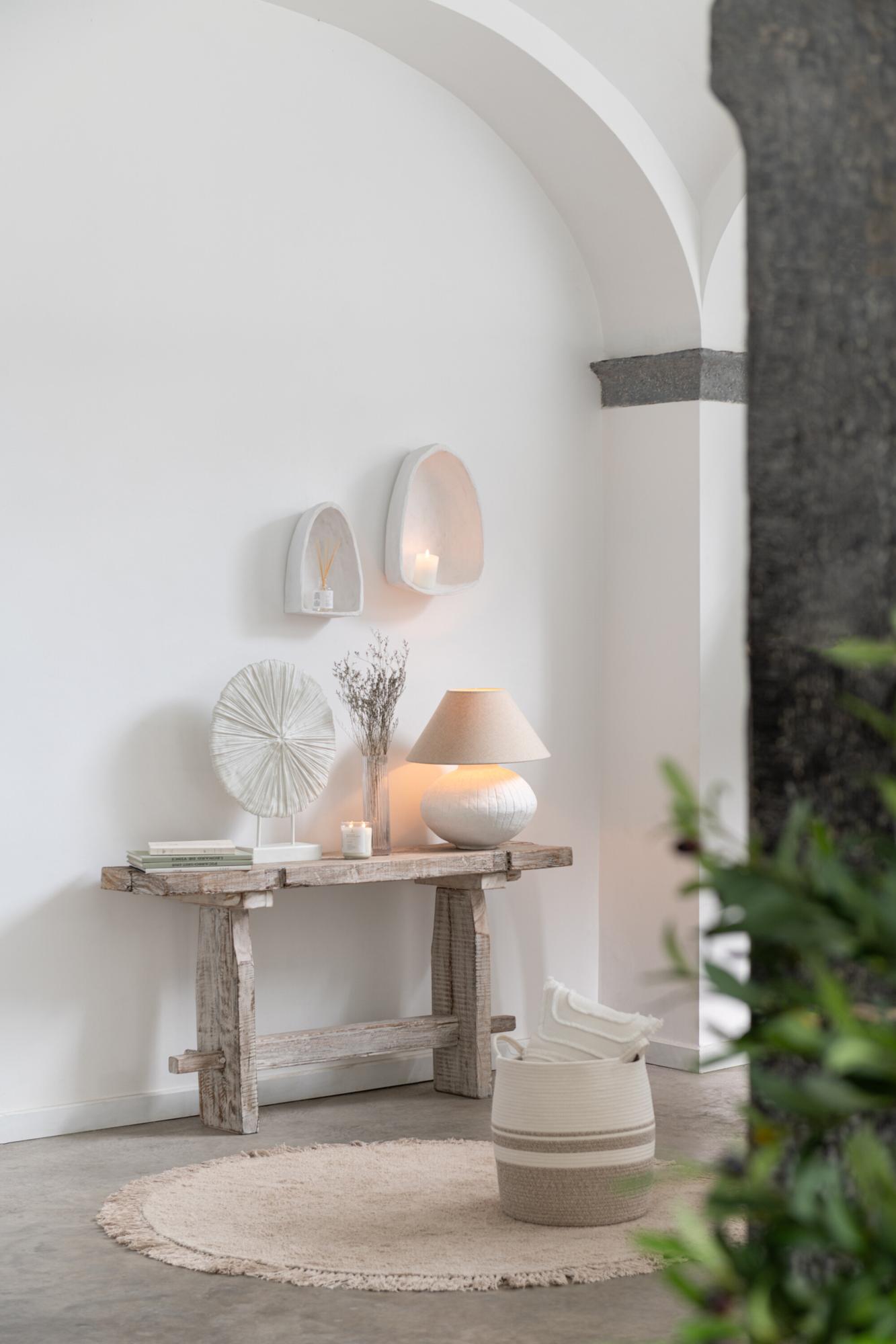 Rond vloerkleed boho franjes beige