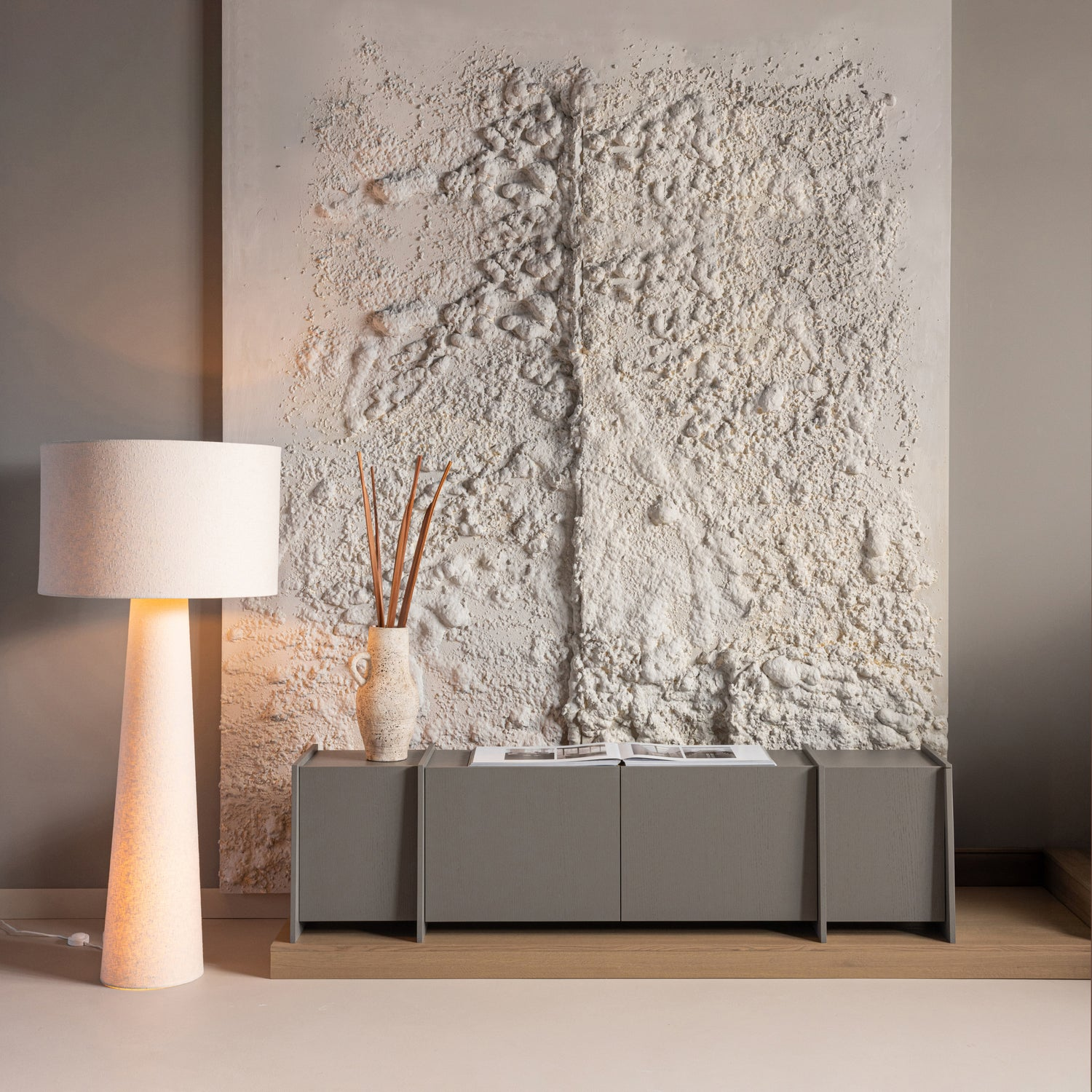 Loft vloerlamp xxl metaal/boucle naturel 160xo70 cm