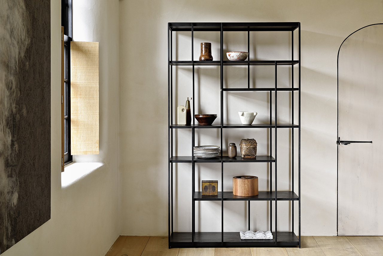 Vakkenkast Studio rek - teak zwart - 120x40x205