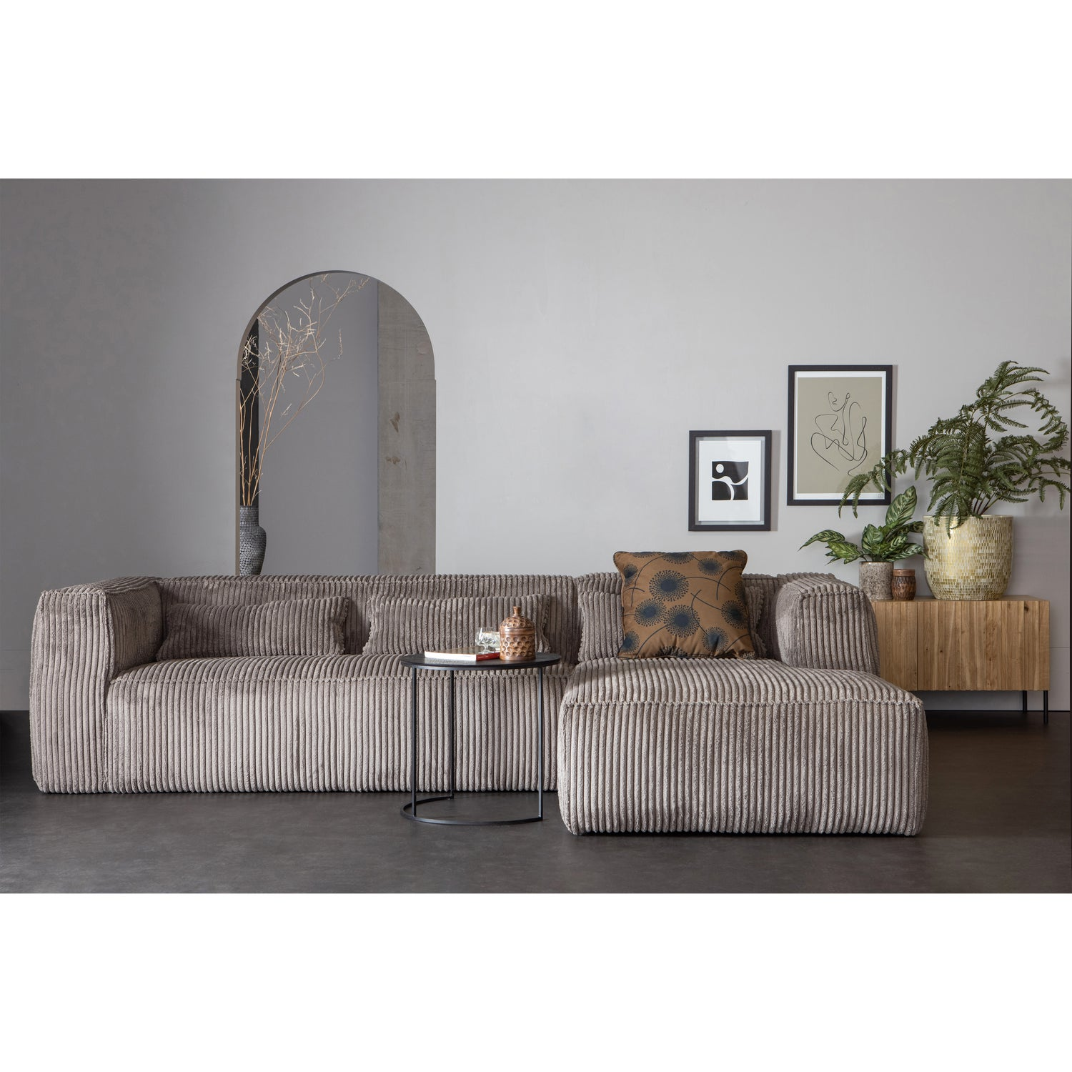 Bean hoekbank rechts chenille velvet taupe