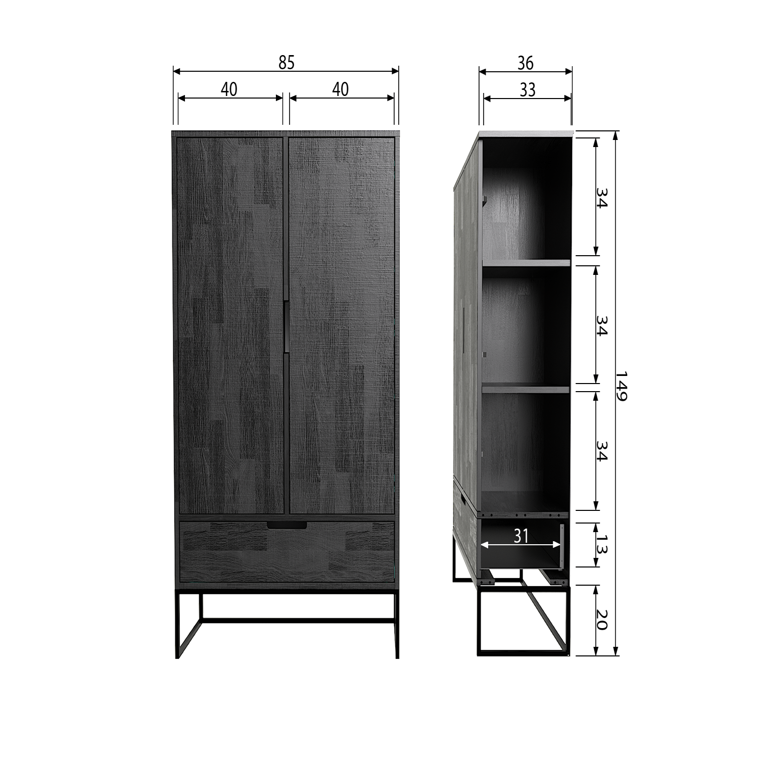 Silas 2-deurs kast eiken decor [fsc]