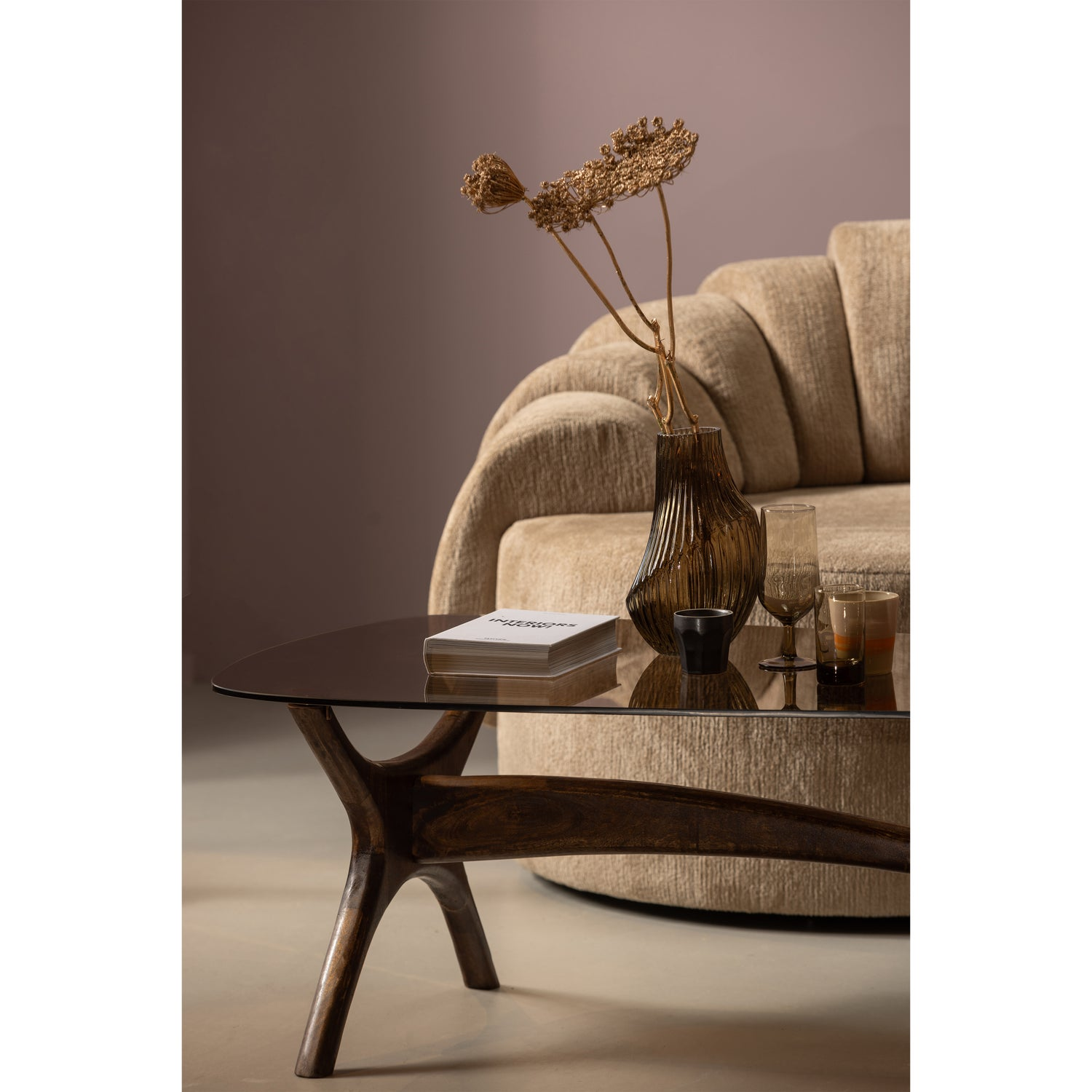 Flash salontafel mangohout/glas walnoot