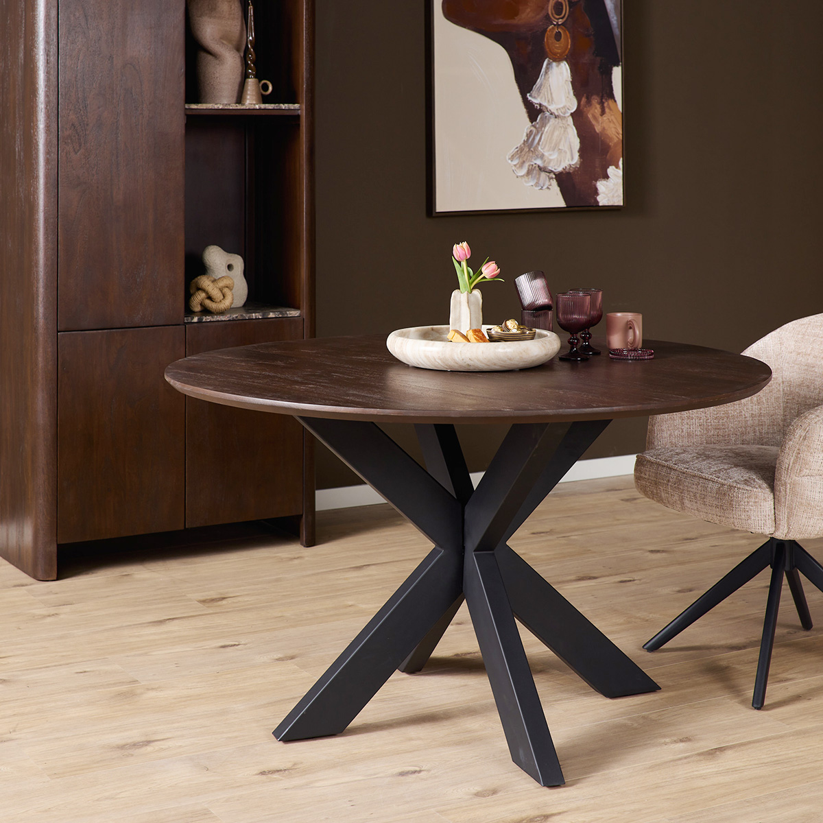 Eettafel De Bokke Rond Bruin & Zwart