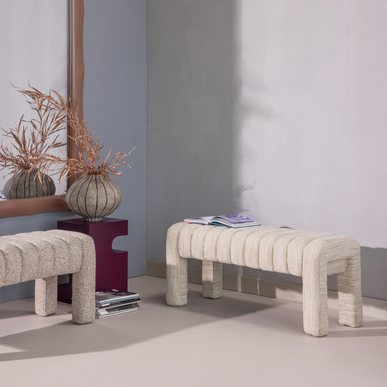 Frex gestoffeerd bankje boucle naturel [fsc]