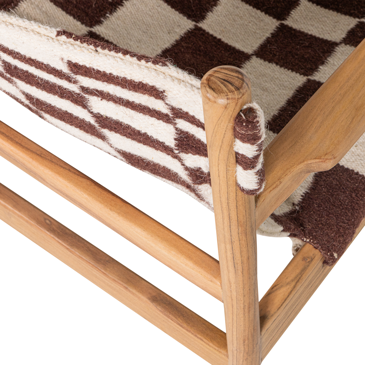 Zano fauteuil hout bruin met kelim zitting naturel