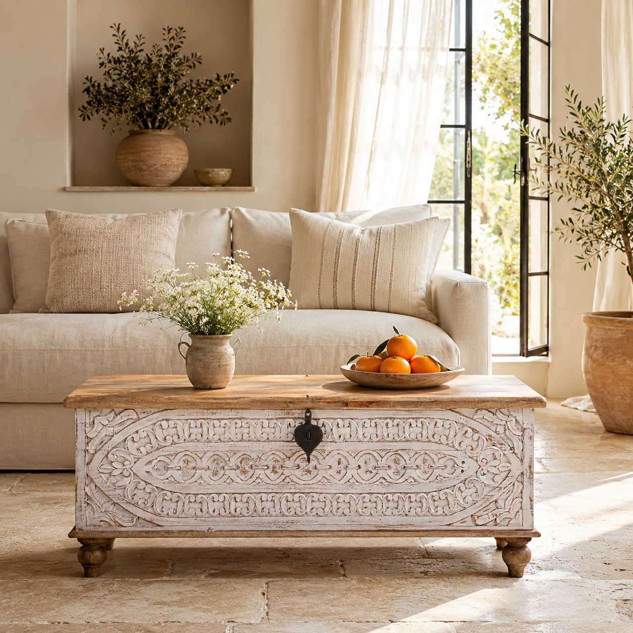 Mandapam - Handgesneden Mangohouten Kist