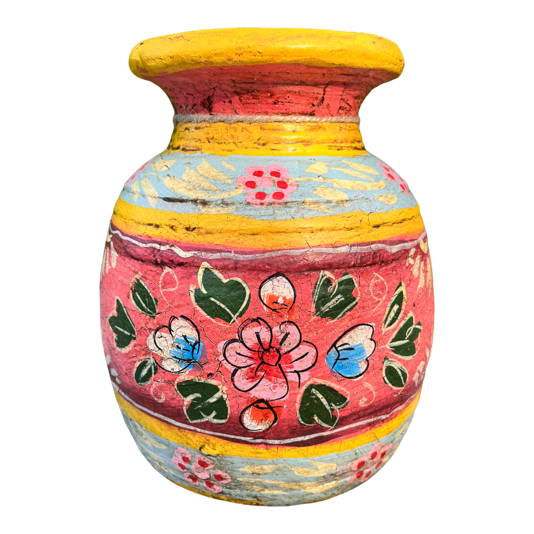 Oude houten pot Handbeschilderd L