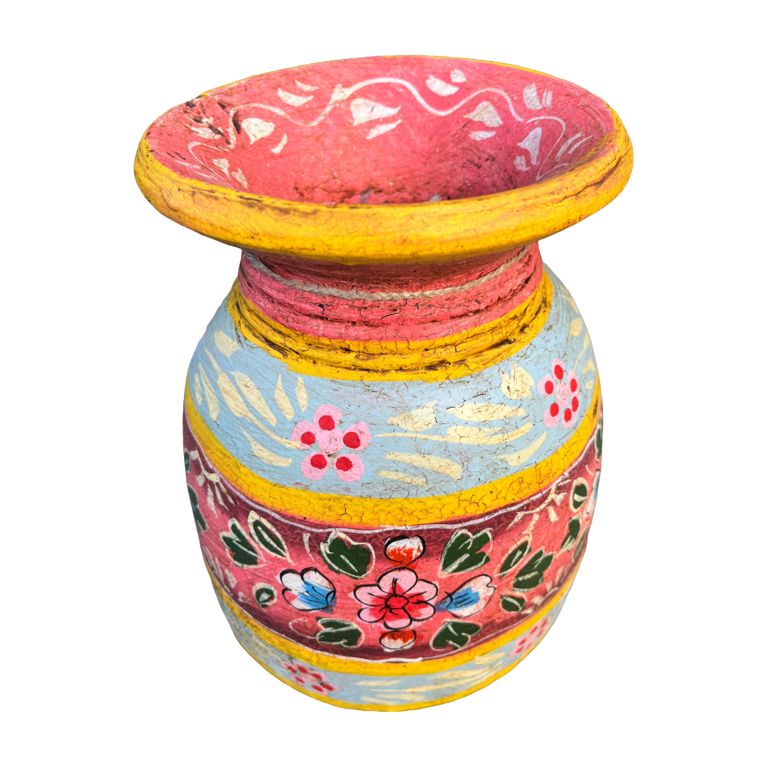 Oude houten pot Handbeschilderd L