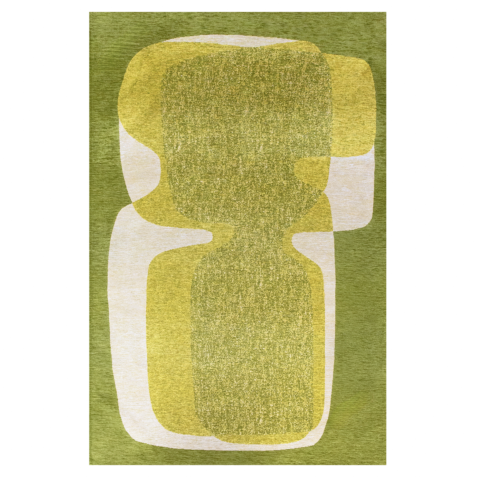 Rechthoekig groen tapijt met abstract patroon en geometrische vormen