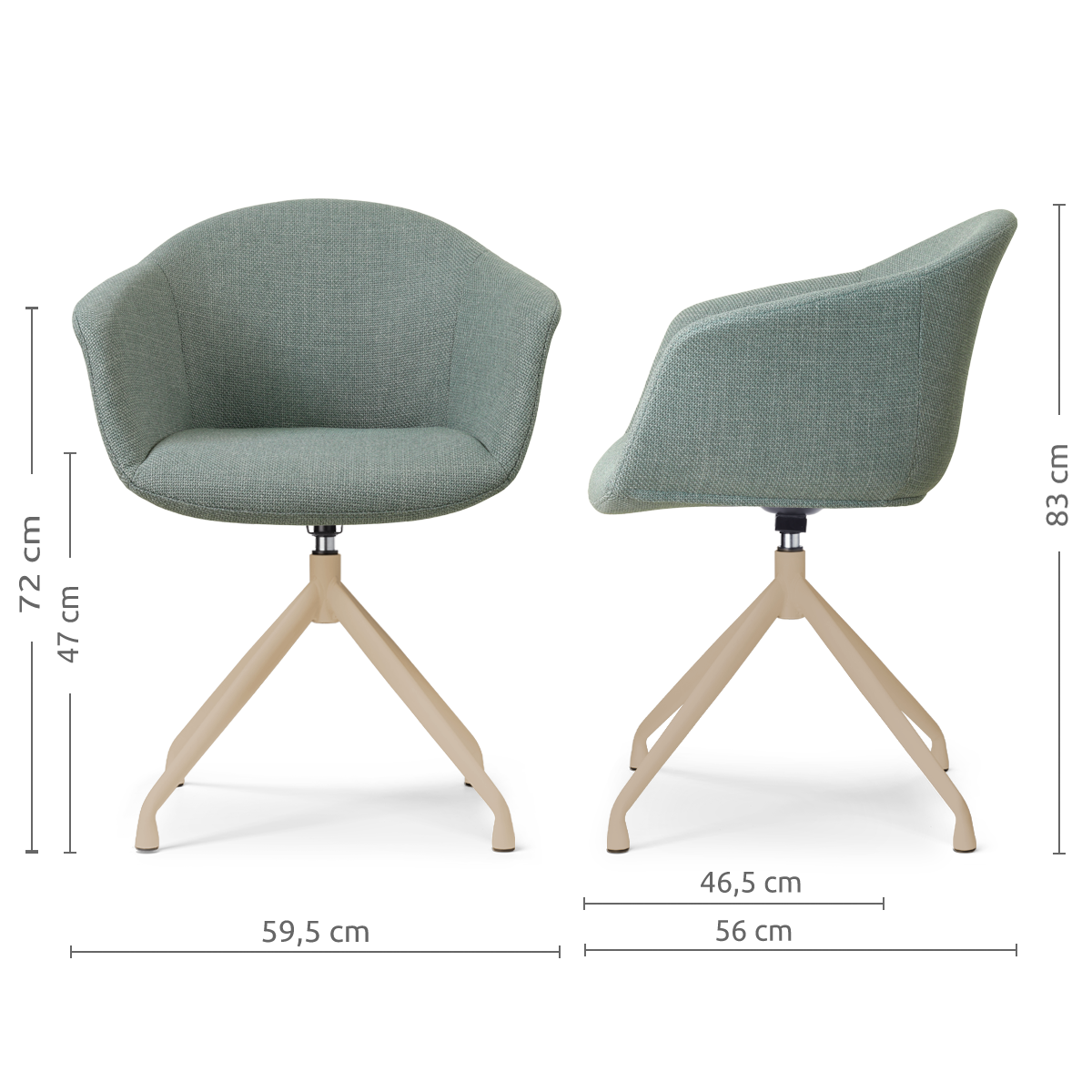 Draaibare eetkamerstoel Nola-Otis met armleuningen - beige onderstel