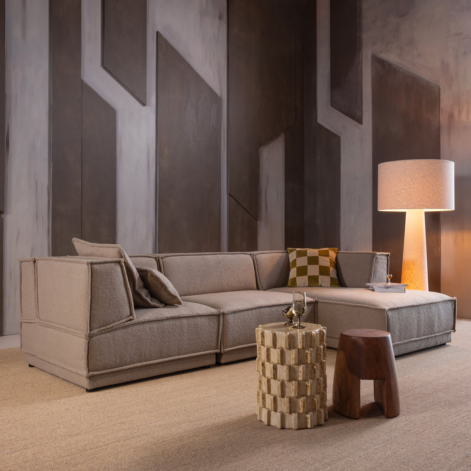 Manu chaise longue bank rechts velvet bruin [fsc]