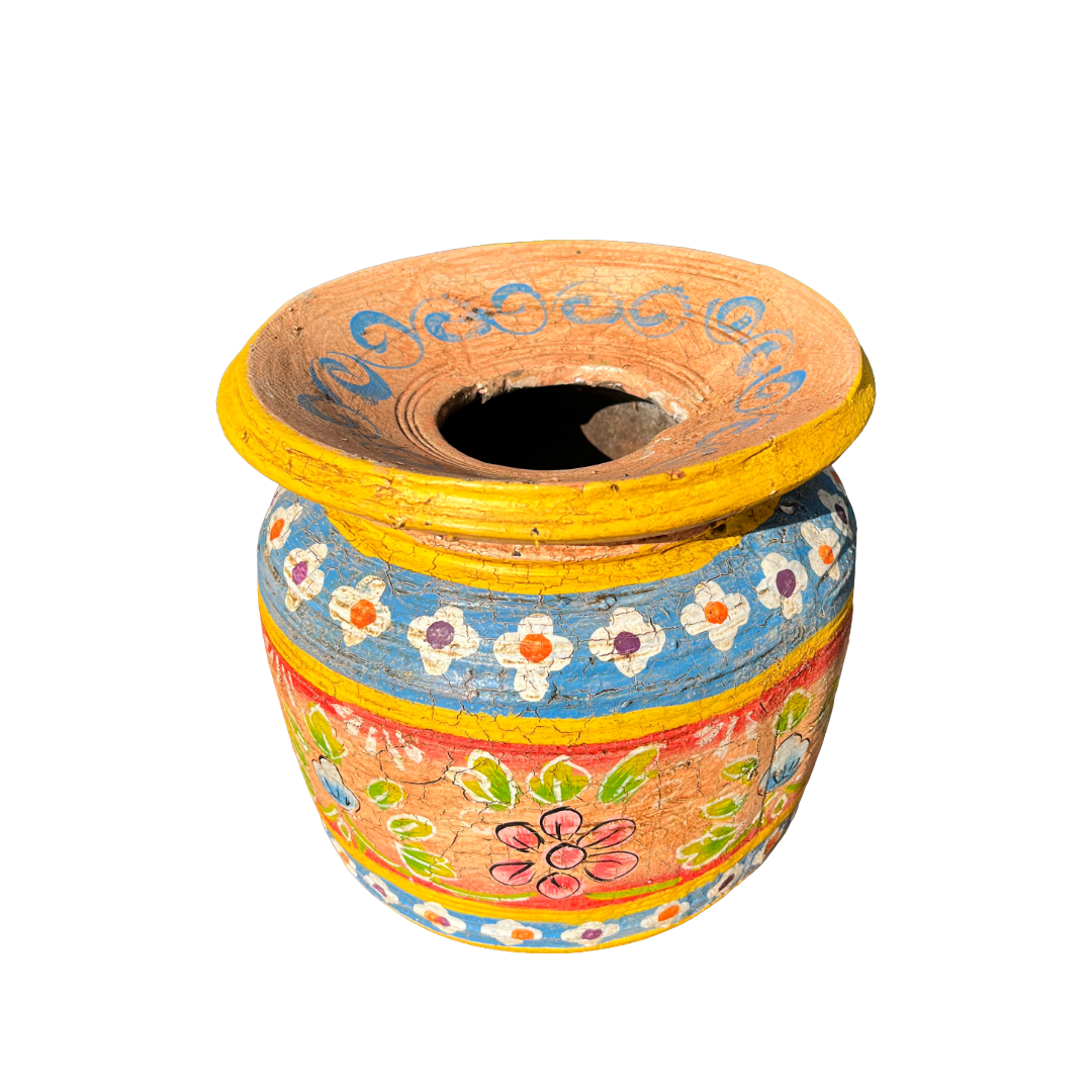 Oude houten pot Handbeschilderd L