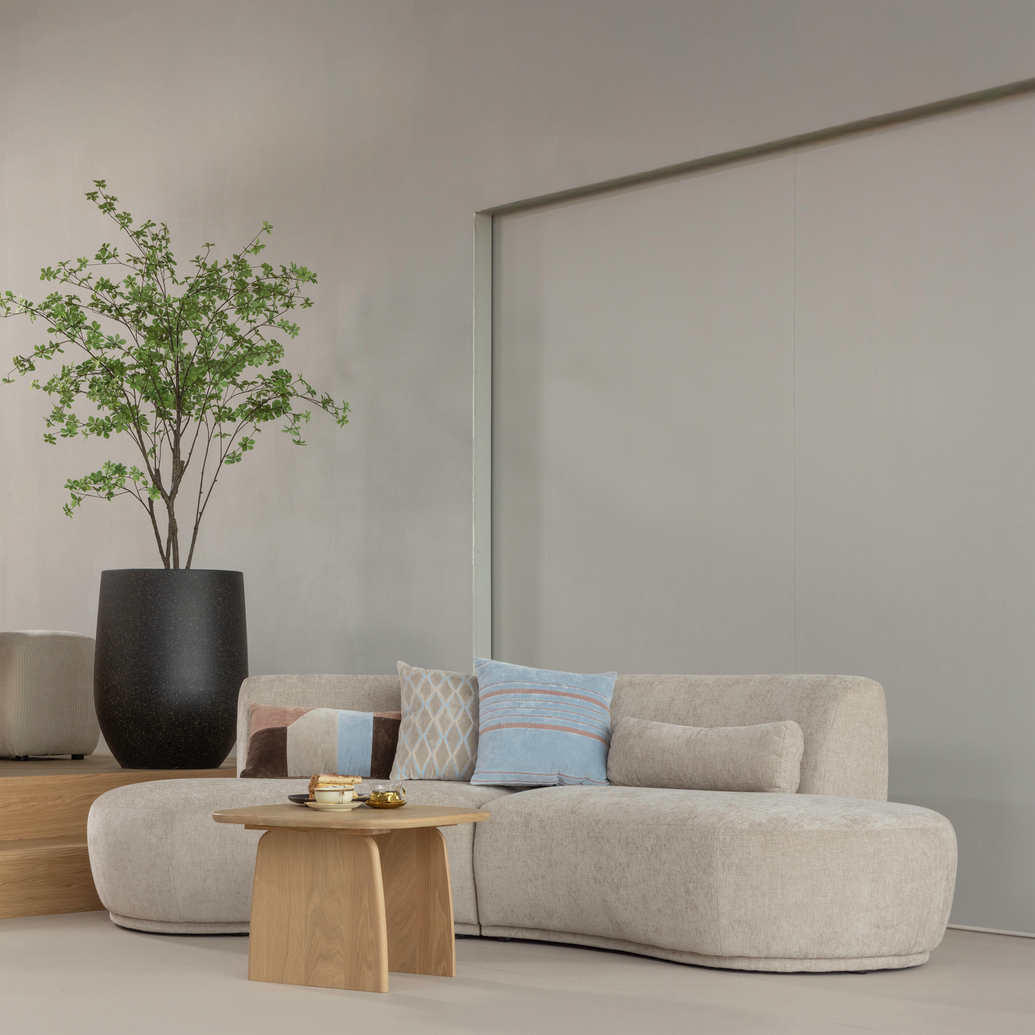 Laon kussens velvet naturel/blauw - set van 3