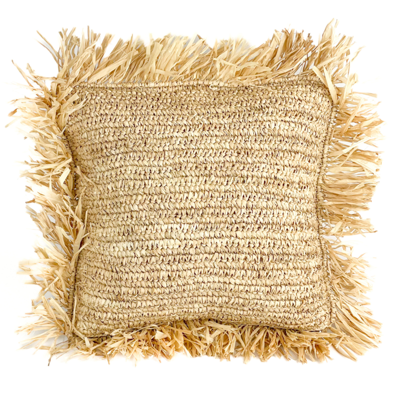 Kussen Persegi gevlochten zeegras met raffia