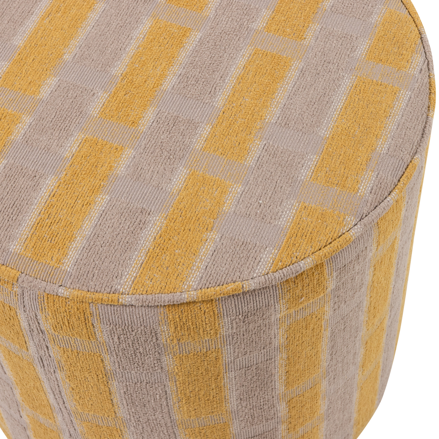 Sarli poef hoog ruit dessin chenille taupe/geel [fsc]