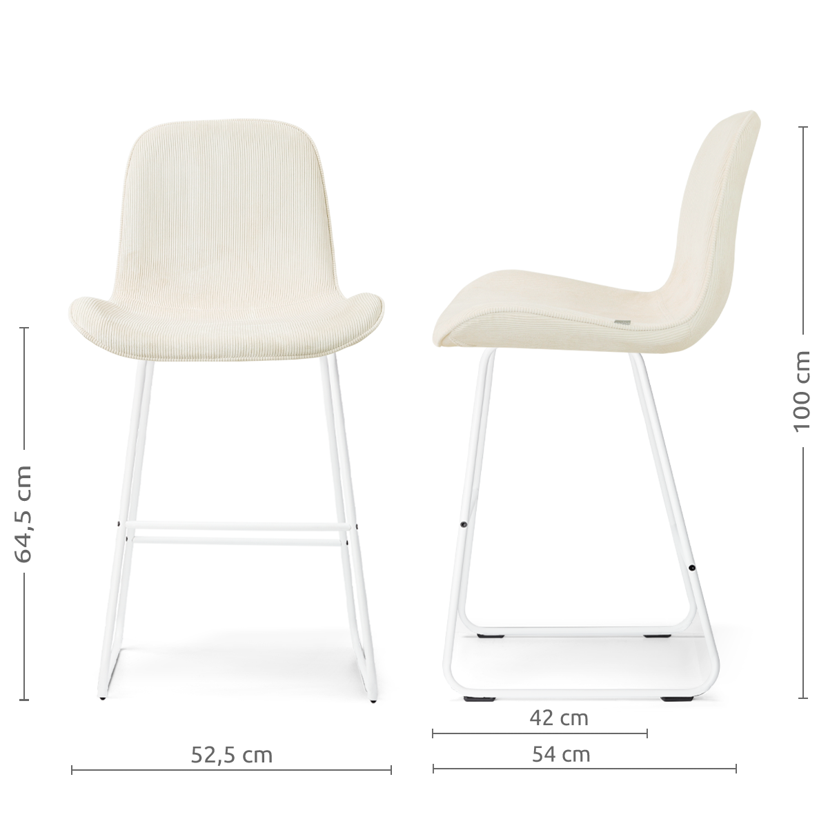 Barkruk Nino-Fé wit onderstel rib beige 75 cm