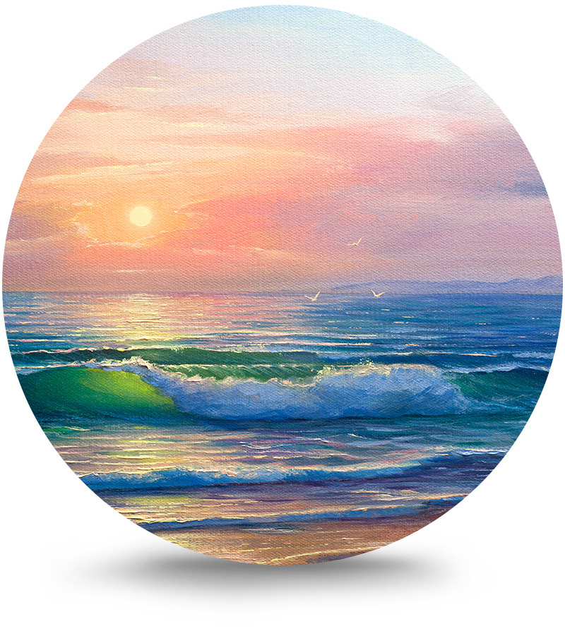 Rond schilderij aluminium Zee en branding