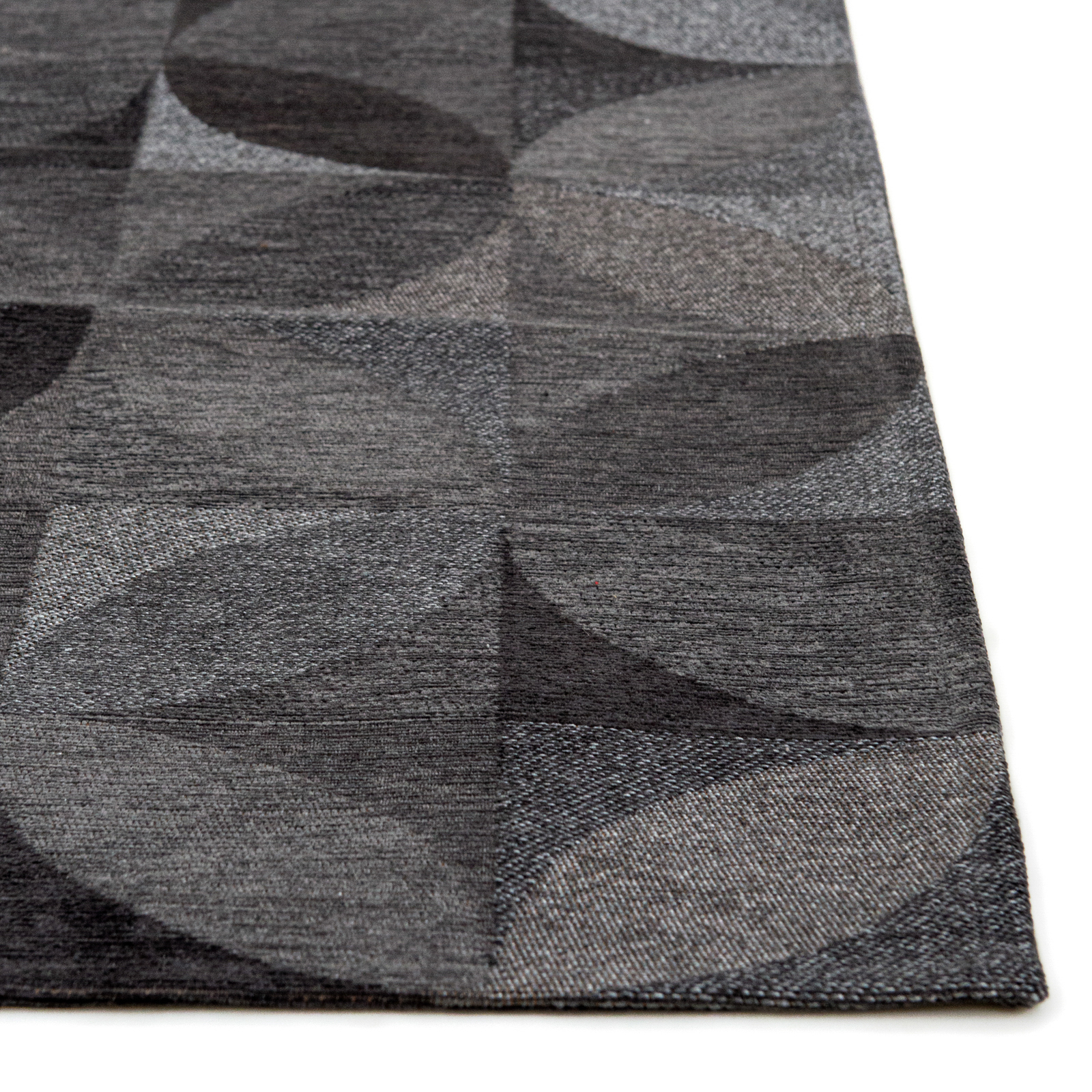 Grijs en zwart Rondo grafisch vloerkleed met abstract bladermotief