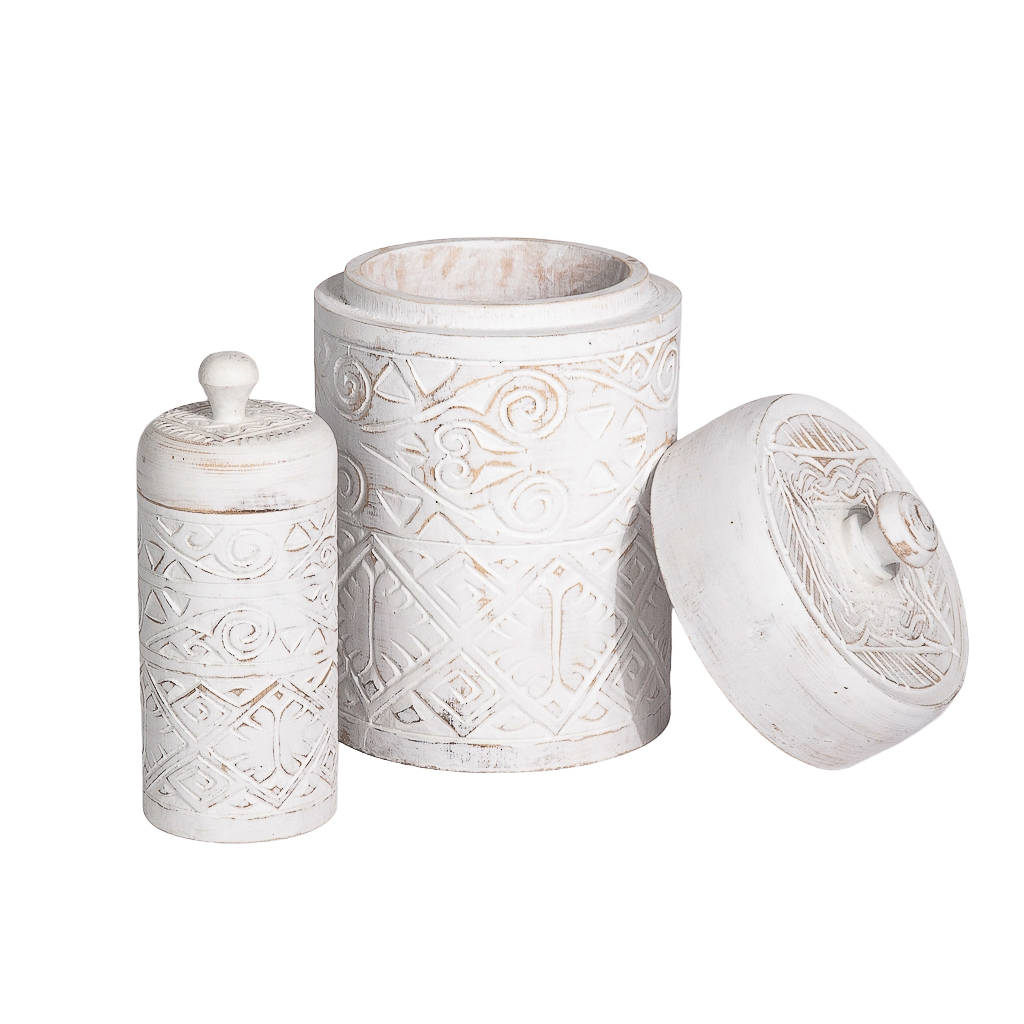 Houten pot met deksel Borneo wit
