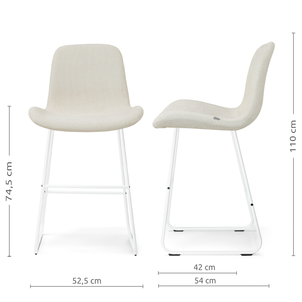 Barkruk Nino-Fé wit onderstel rib beige 75 cm