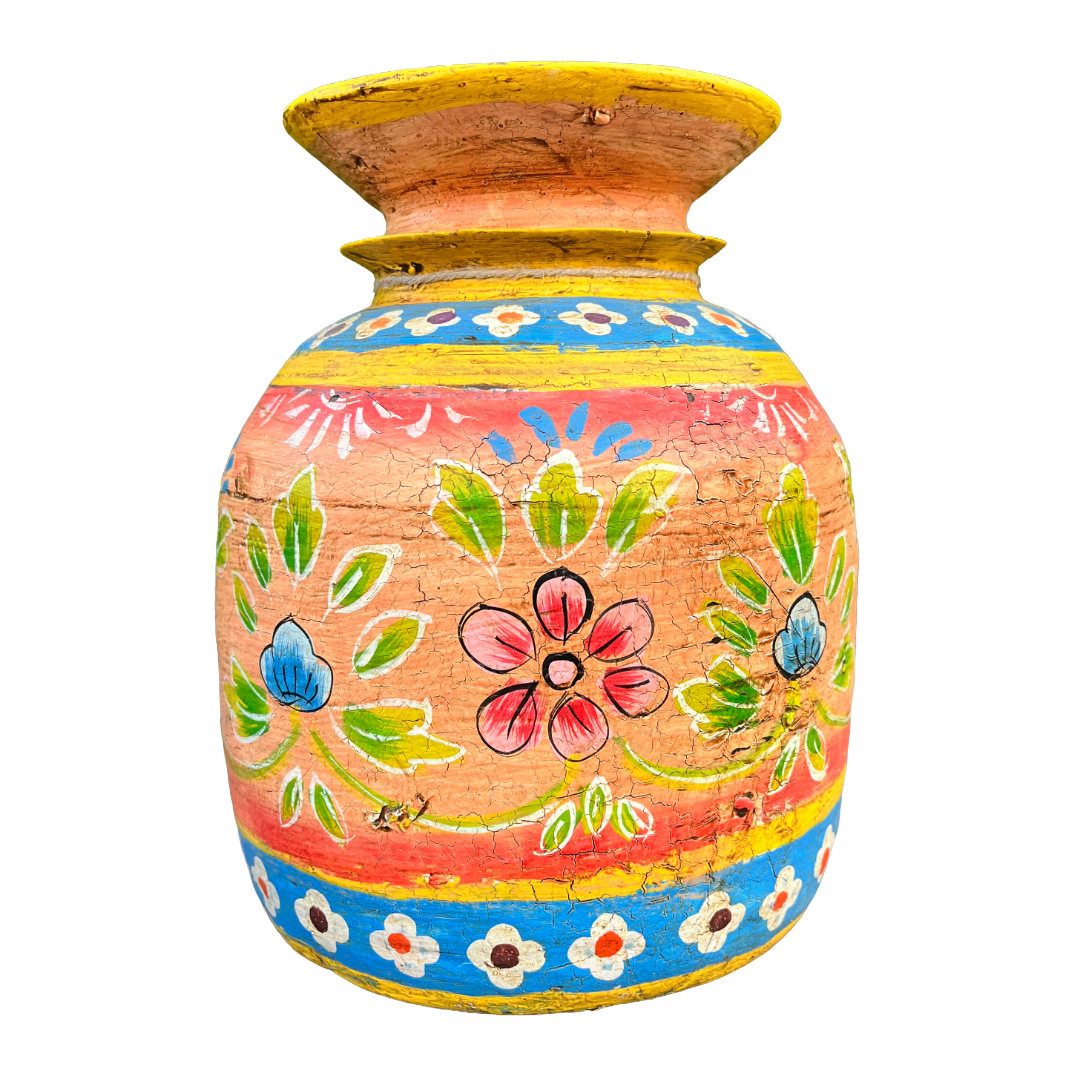 Oude houten pot Handbeschilderd L