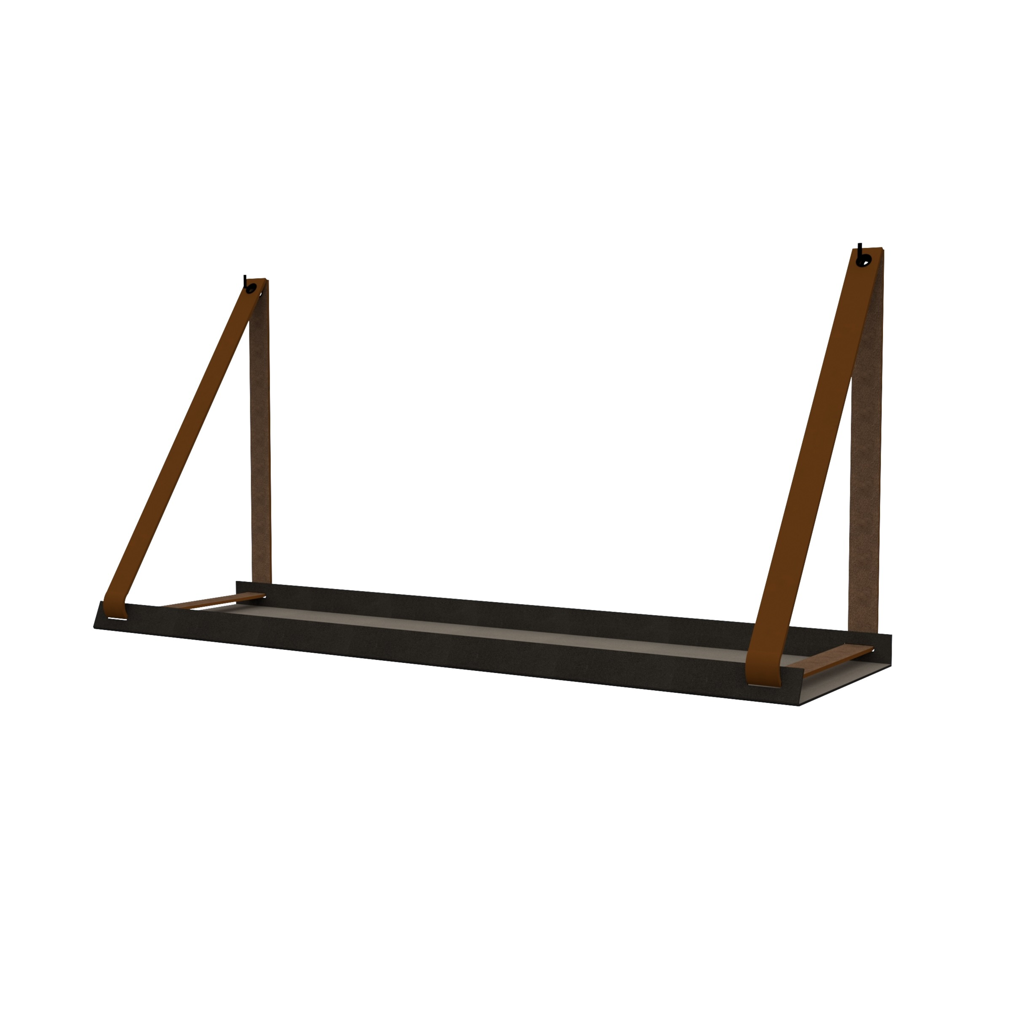 Stalen wandplank 70x20cm - incl. leren plankdragers