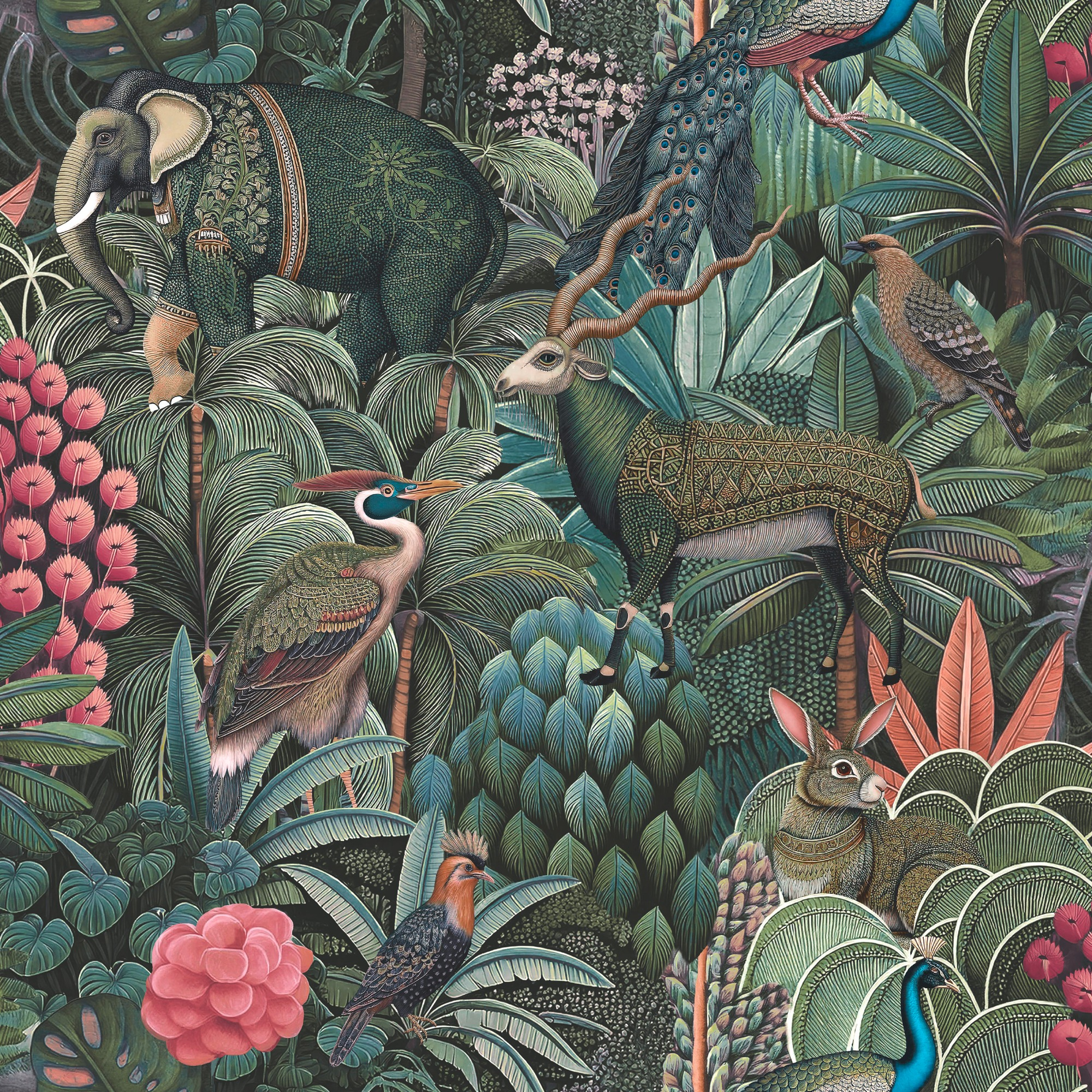 Vliesbehang jungle jamboree green