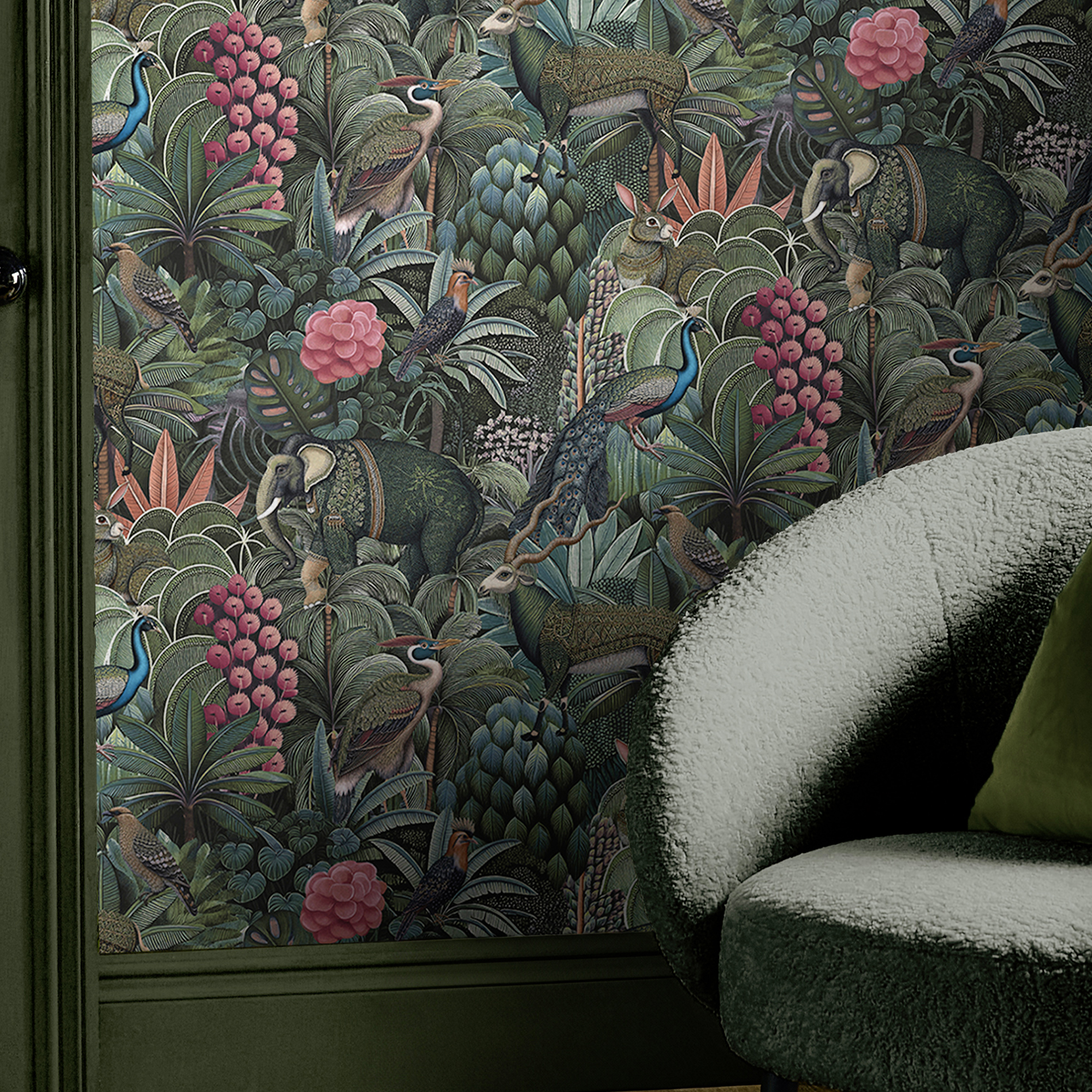 Vliesbehang jungle jamboree green