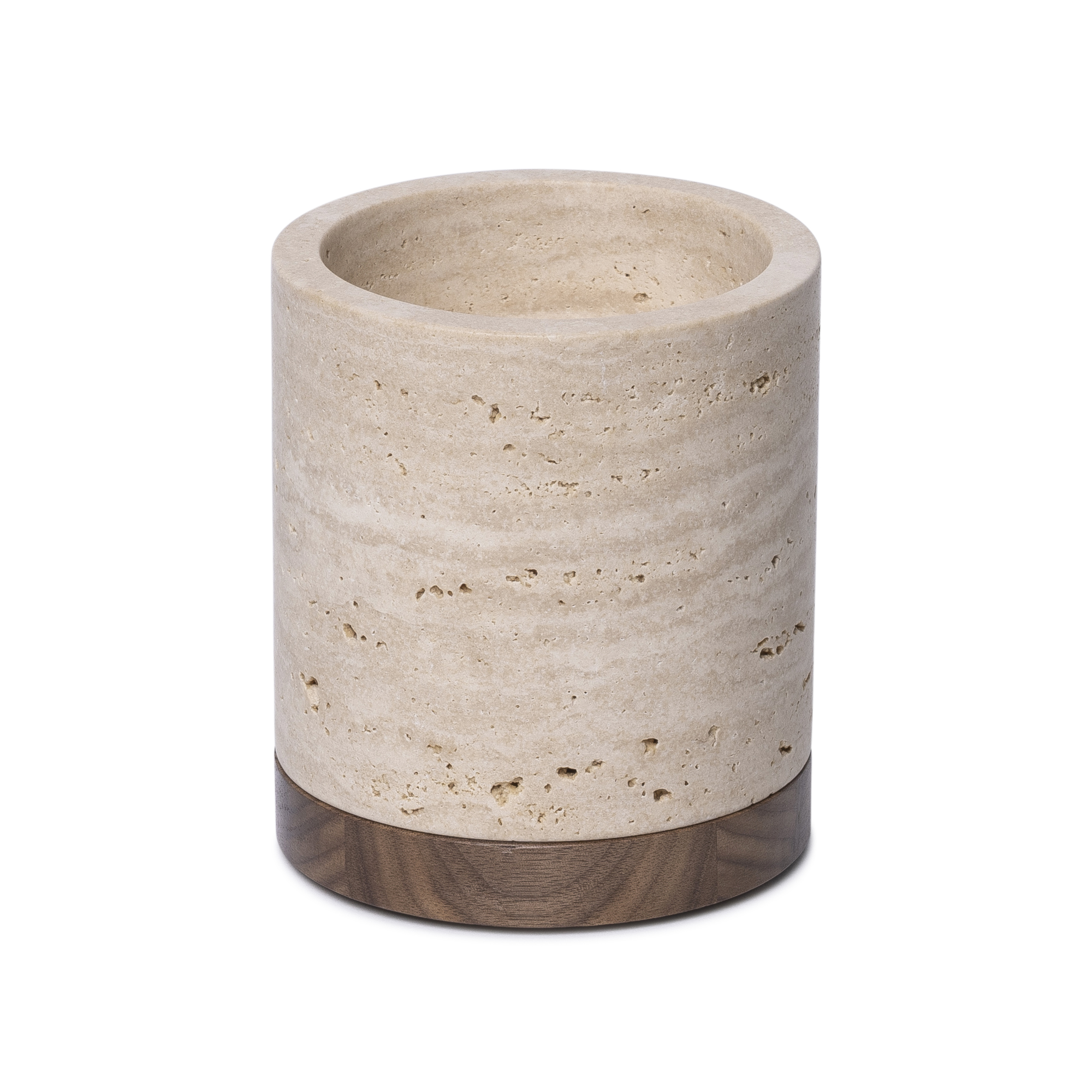 Travertine kaarshouder incl. hout plateau
