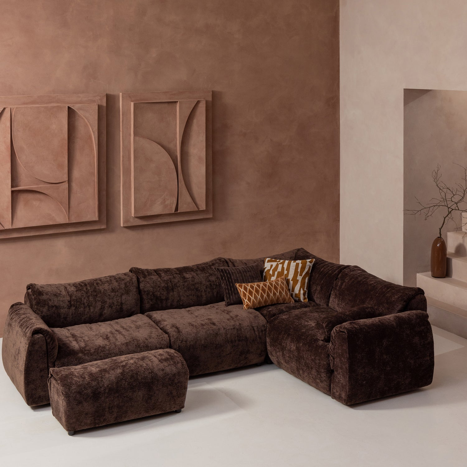 Baggy hoekbank rechts 3d chenille donkerbruin