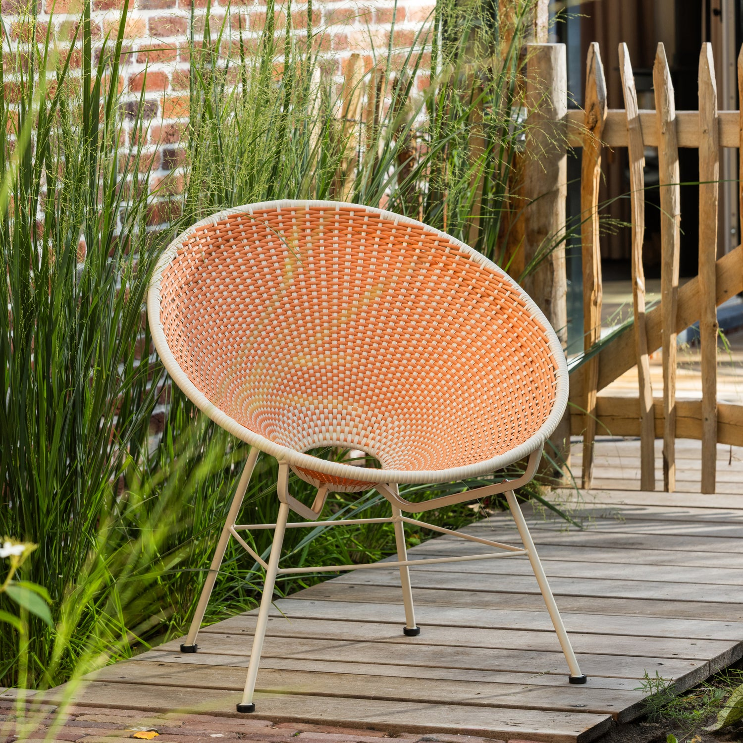 Kazoun tuin loungestoel wicker oranje