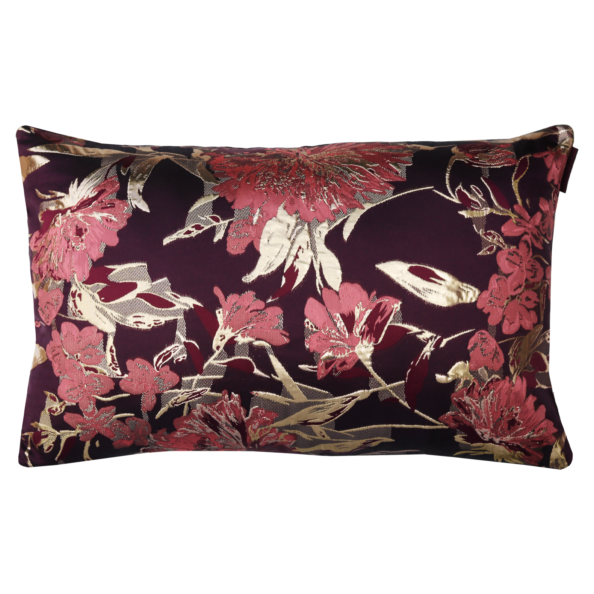 Kussen flower aubergine goud