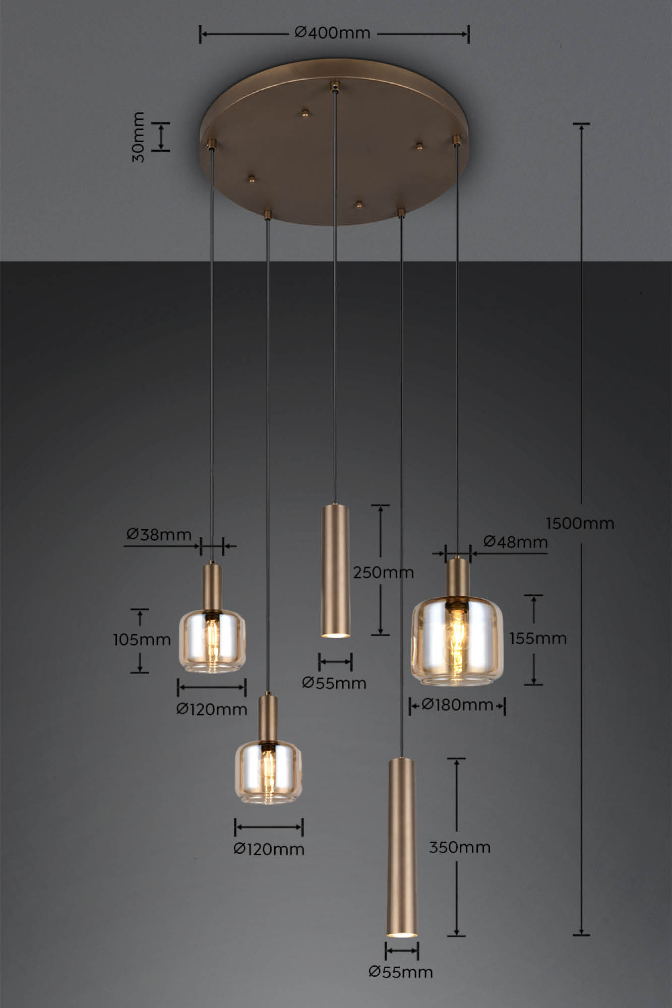 Lizie Hanglamp 5-lichts Brons