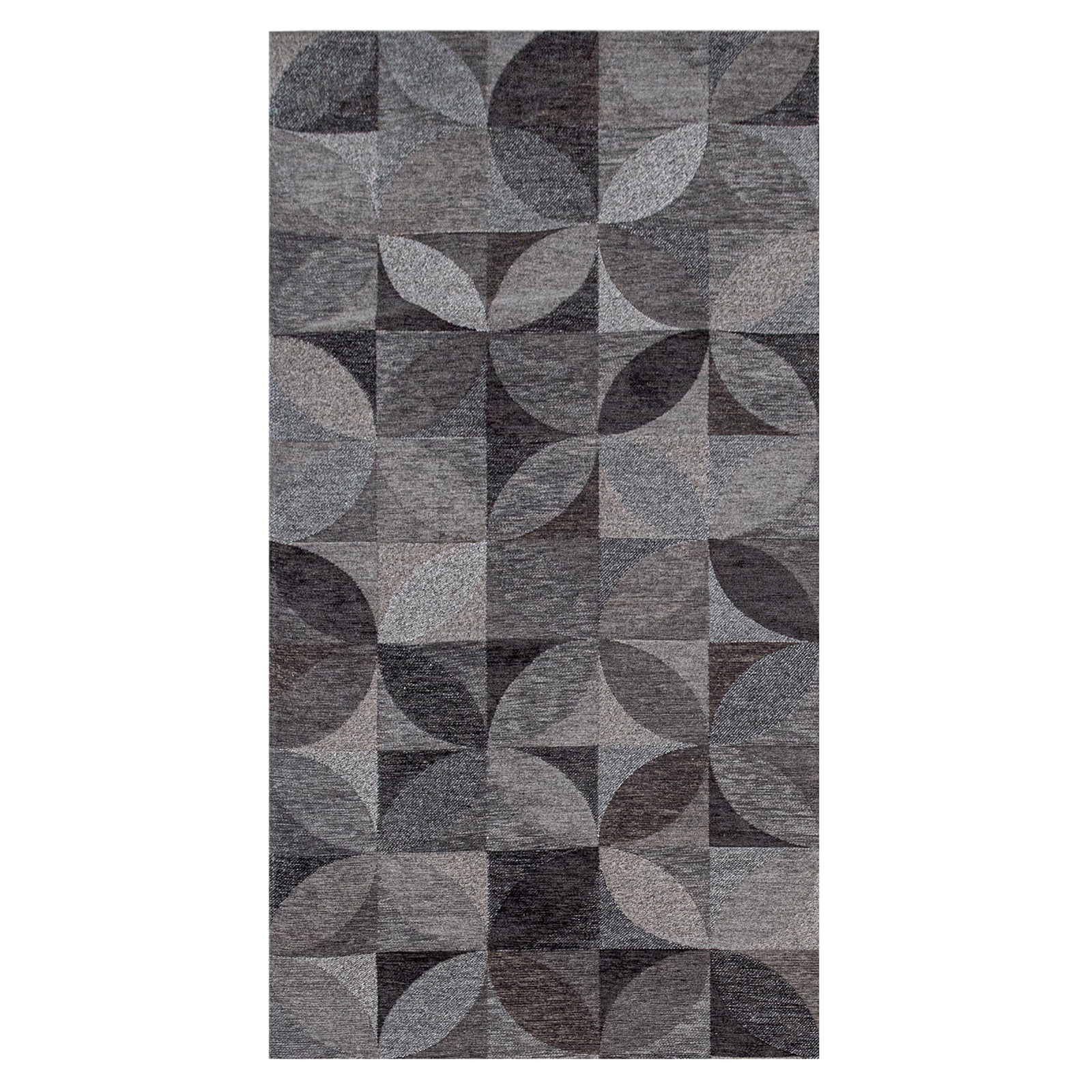 Grijs en zwart Rondo grafisch vloerkleed met abstract bladermotief