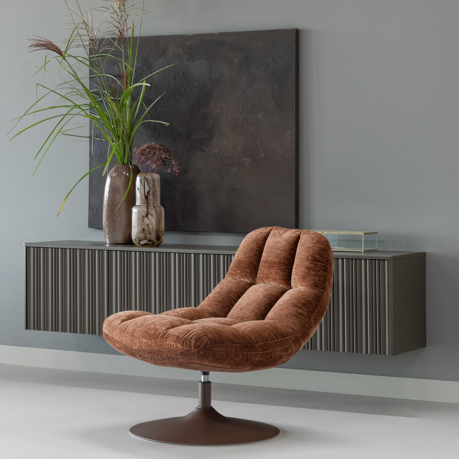 Elvi draaifauteuil chenille structuur lichtgrijs