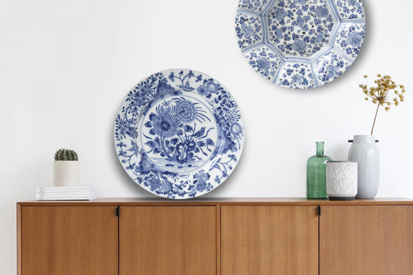 Rond schilderij aluminium Delfts blauwe borden