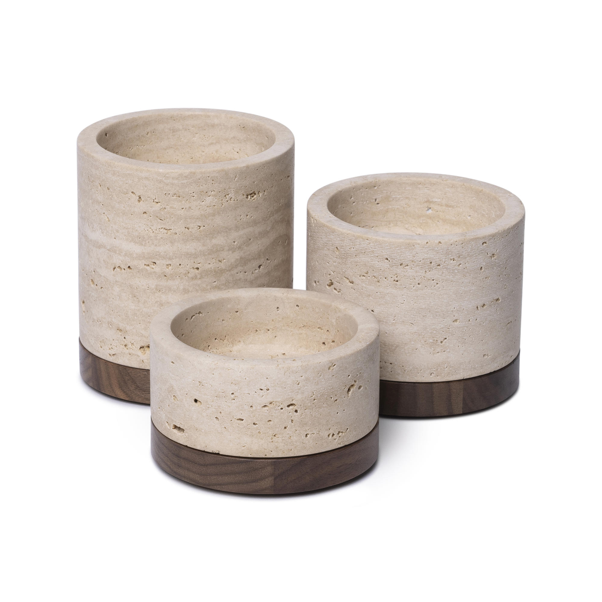 Travertine kaarshouder incl. hout plateau