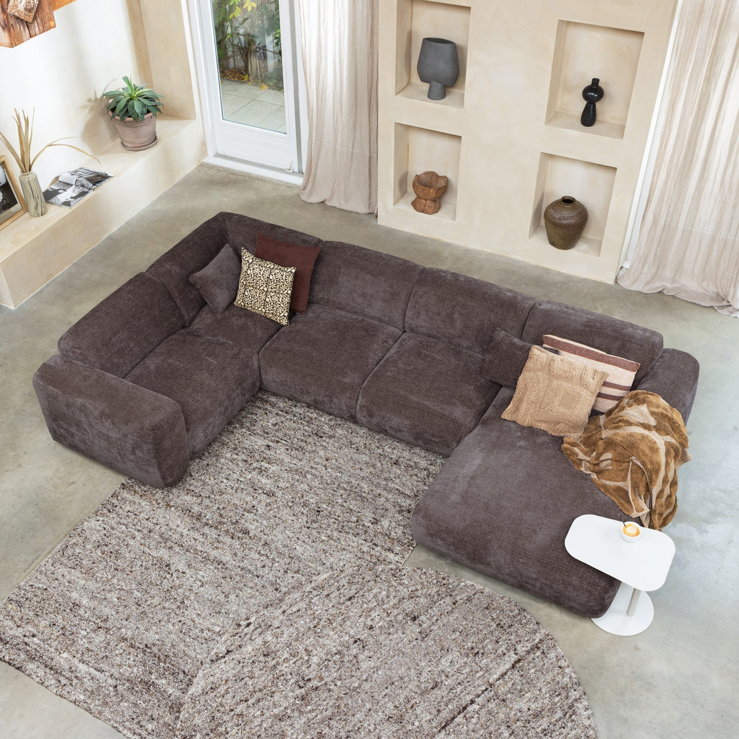 Efia vloerkleed rond wol bruin melange o200 cm