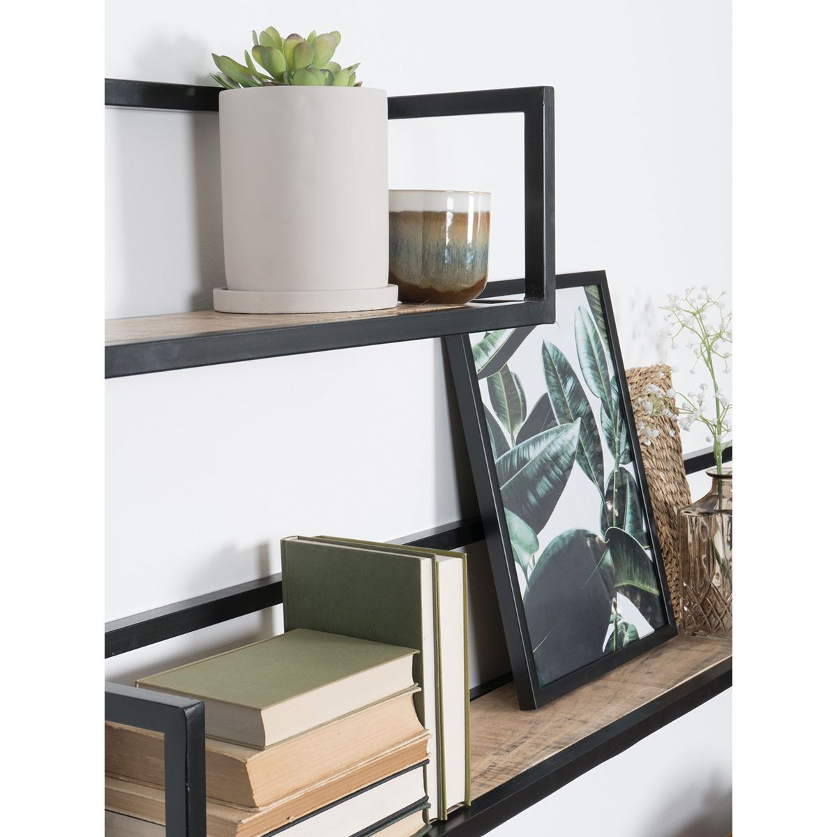 Wandplank Vintage Zwart Mangohout - Set 