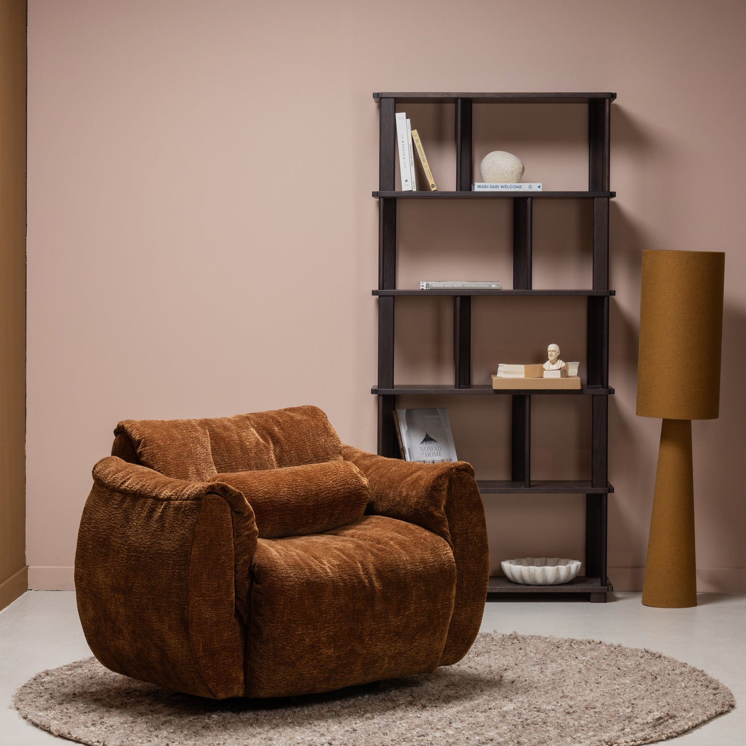 Baggy draaifauteuil geweven stof warmgrijs melange