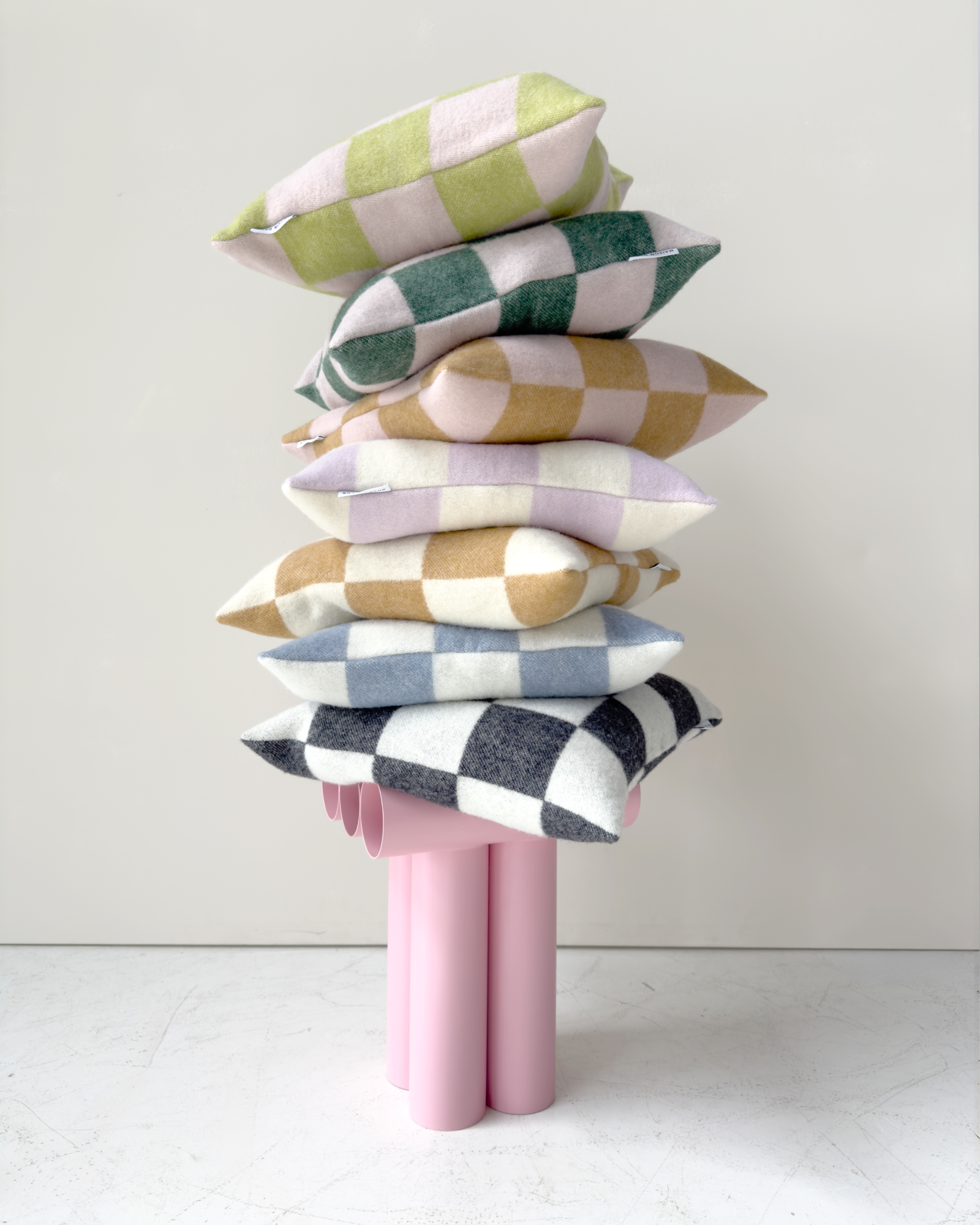 Maison Deux Checkerboard Cushion - Kiwi / Pink