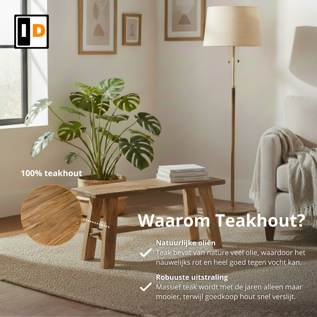 Teakhouten krukjes naturel