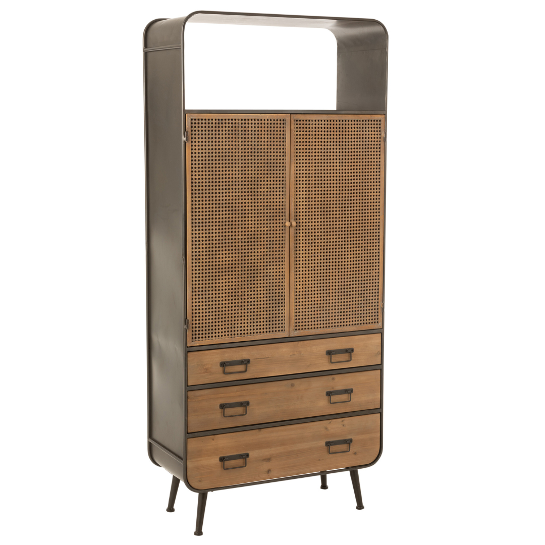 Wandkast metaal/hout Zwart/Naturel