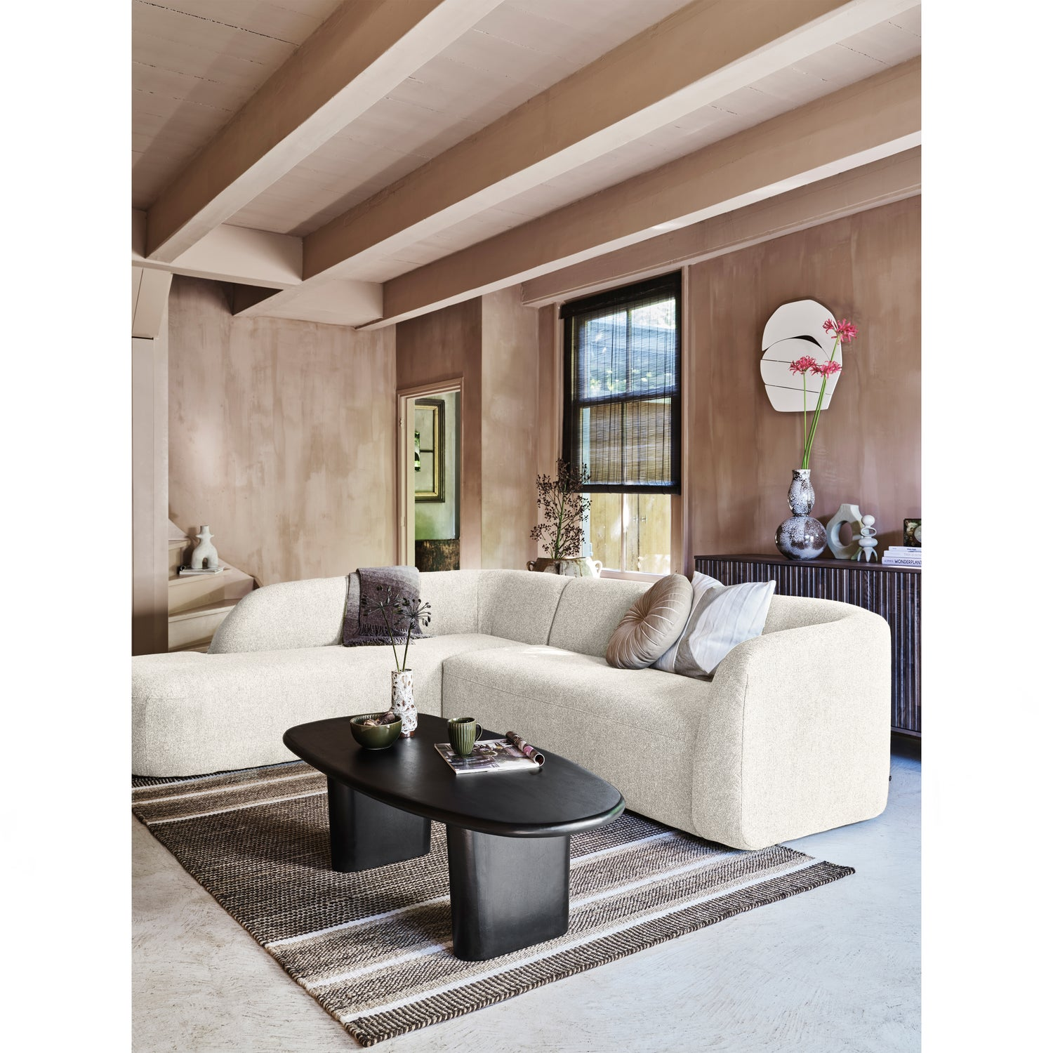 Sloping hoekbank links off white melange