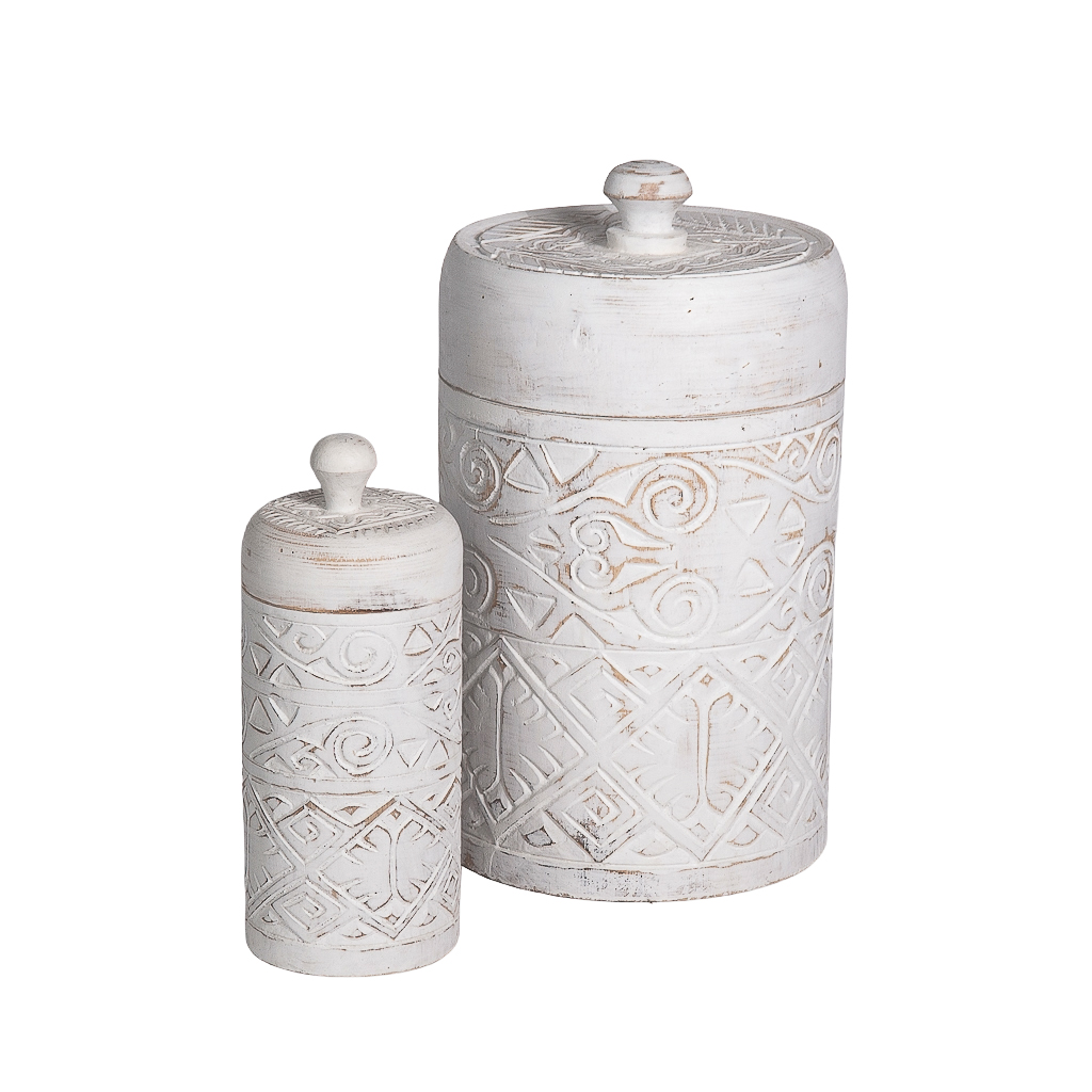 Houten pot met deksel Borneo wit