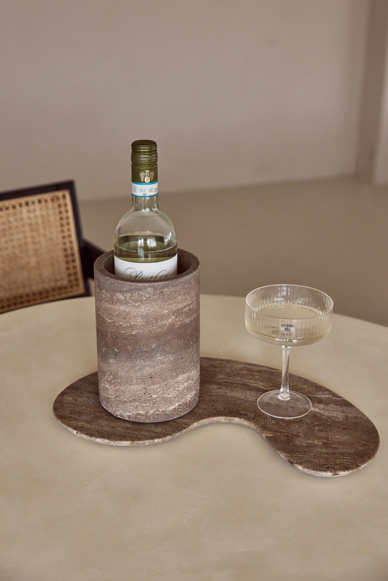 Wijnkoeler/vaas Titanium travertine 18x12cm