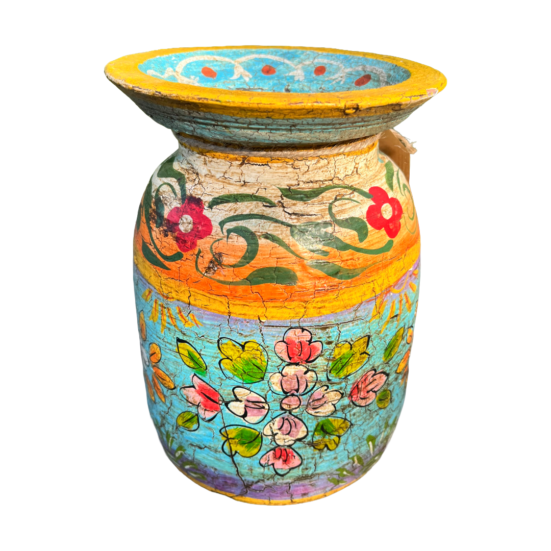 Oude houten pot Handbeschilderd L